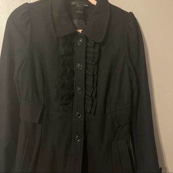 Ellison Wool Coat Ruffles Black Sz‎ Small - Picture 5 of 5